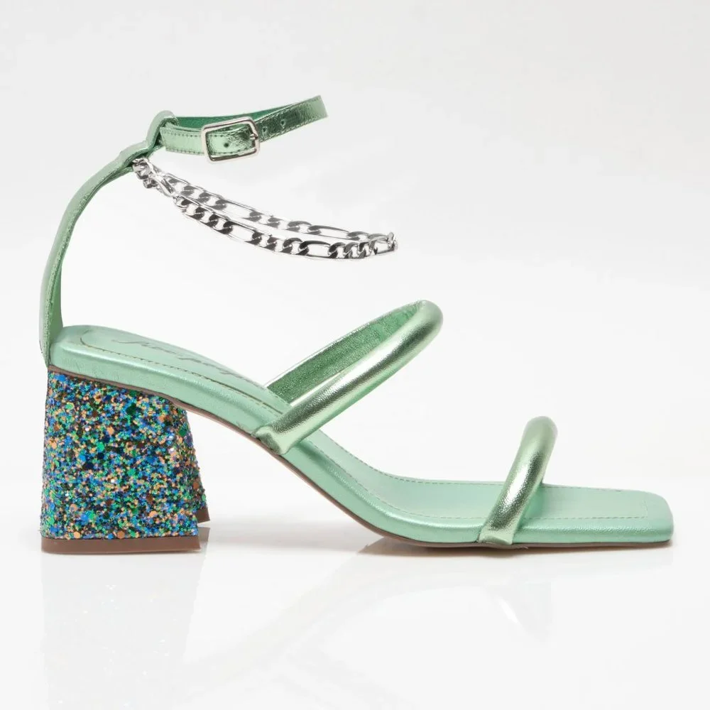 🎉LAST CHANCE🎉 FREE PEOPLE Parker Chain Heel / Lime Metallic - Picture 6 of 9